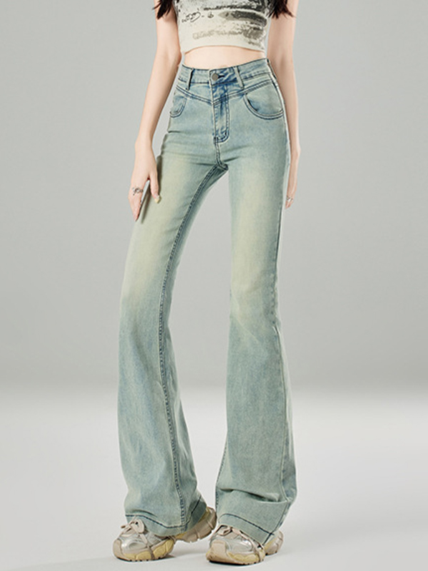 High Waist Retro Design Flare Jeans-3