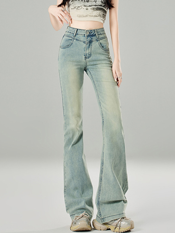 High Waist Retro Design Flare Jeans-1