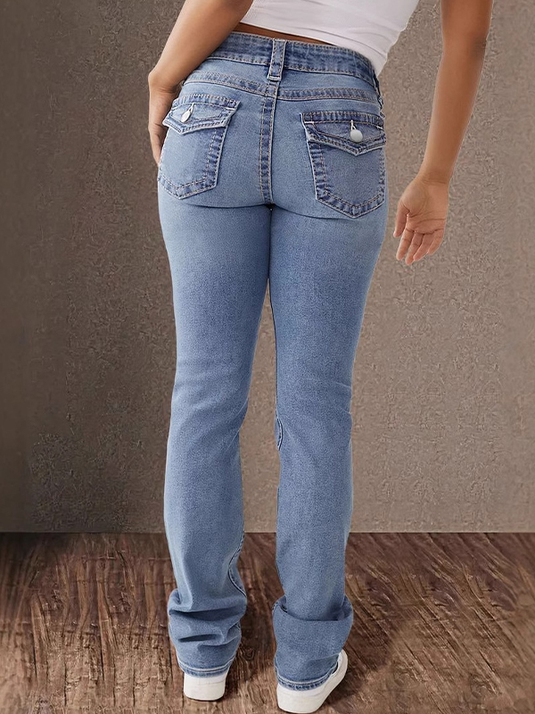 Double Button Midriff Flare Jeans-2