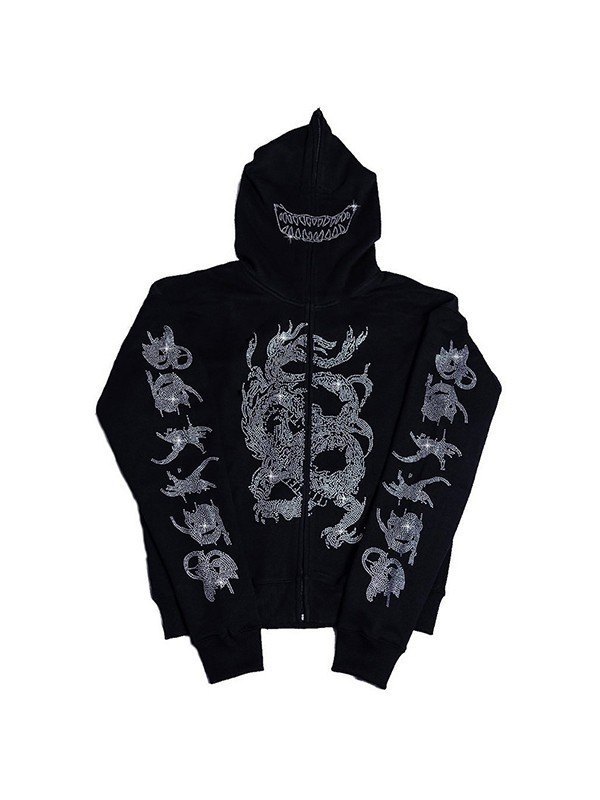 Men's Rhinestone Detail Zip Up Hoodie-1