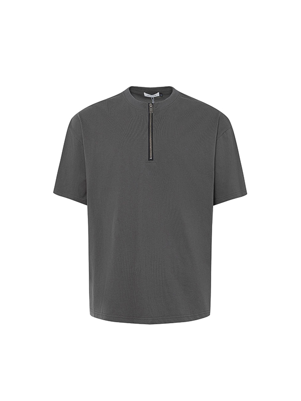 Solid Color Zipper Short Sleeve Tee-3