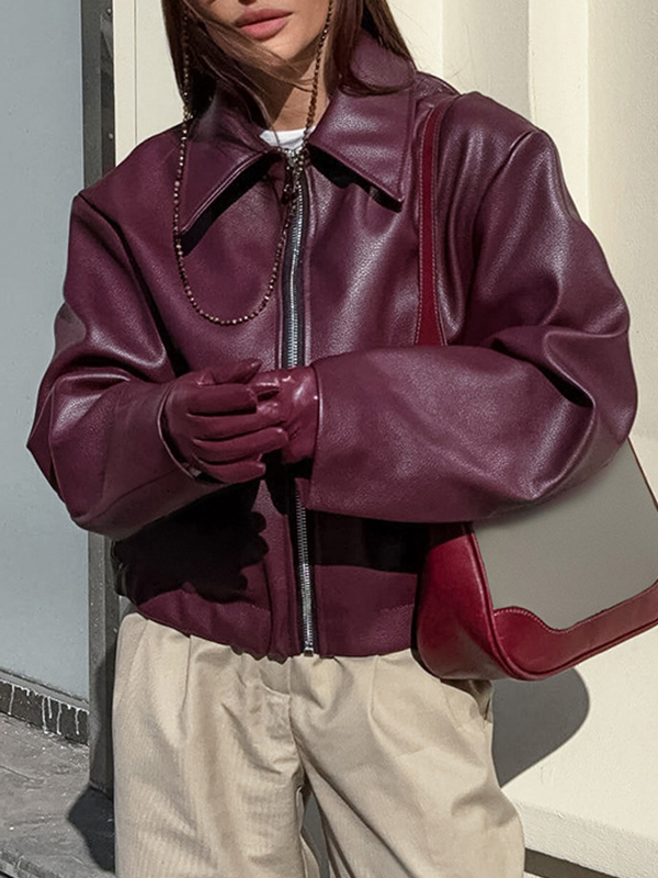 Large Lapel Leather Loose Jacket-3