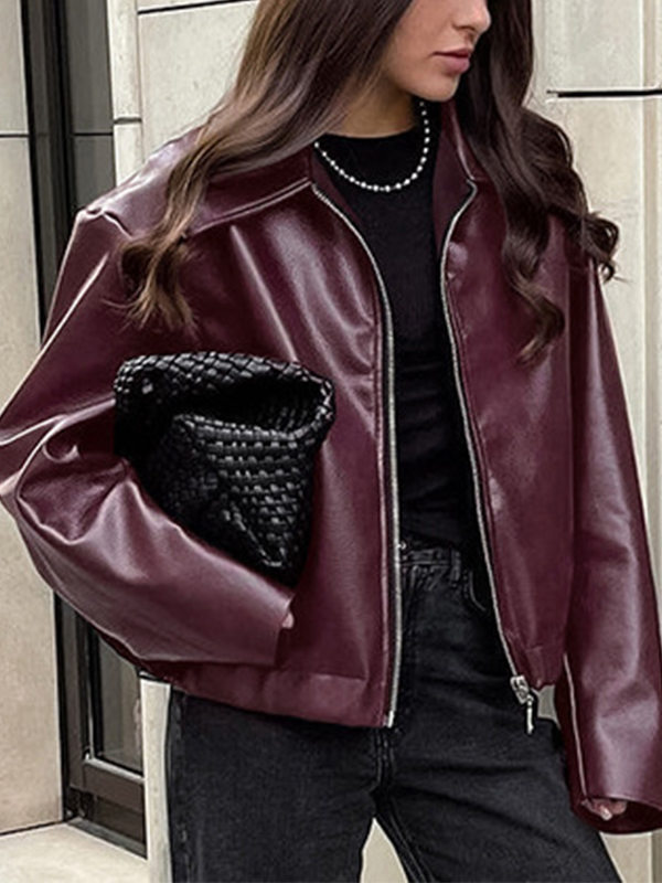 Large Lapel Leather Loose Jacket-1