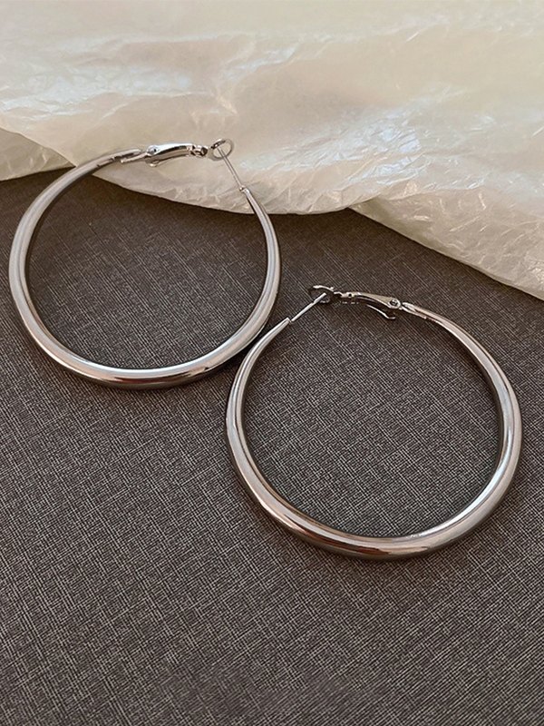 Silver Medium Hoop Earrings-2
