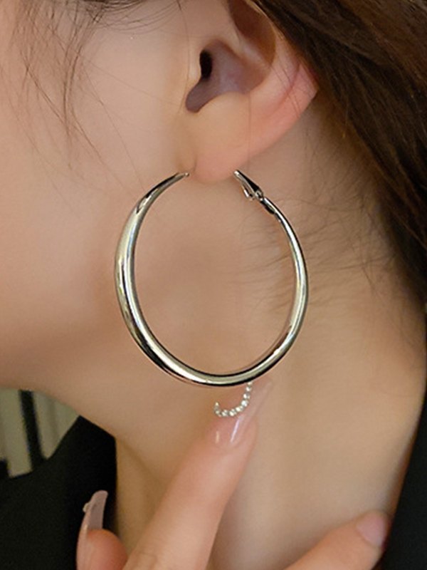 Silver Medium Hoop Earrings-1