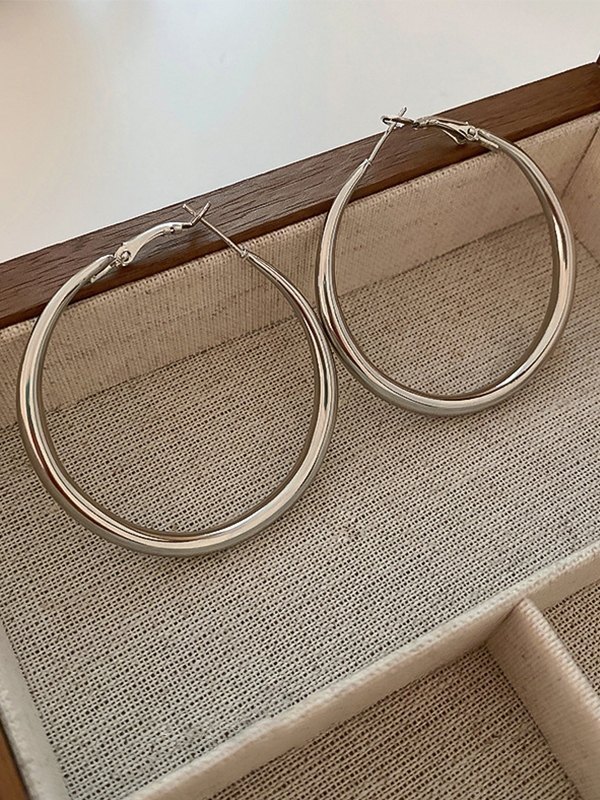 Silver Medium Hoop Earrings-3