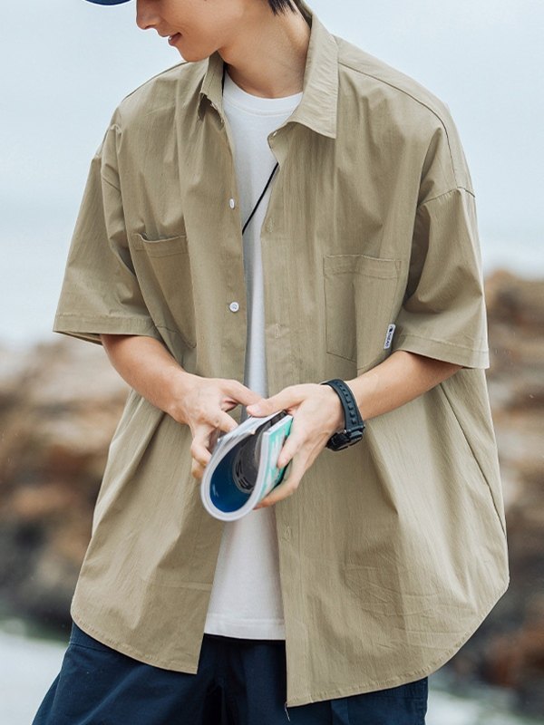 Men's Pocket Front Short Sleeve Button Up Shirt-1