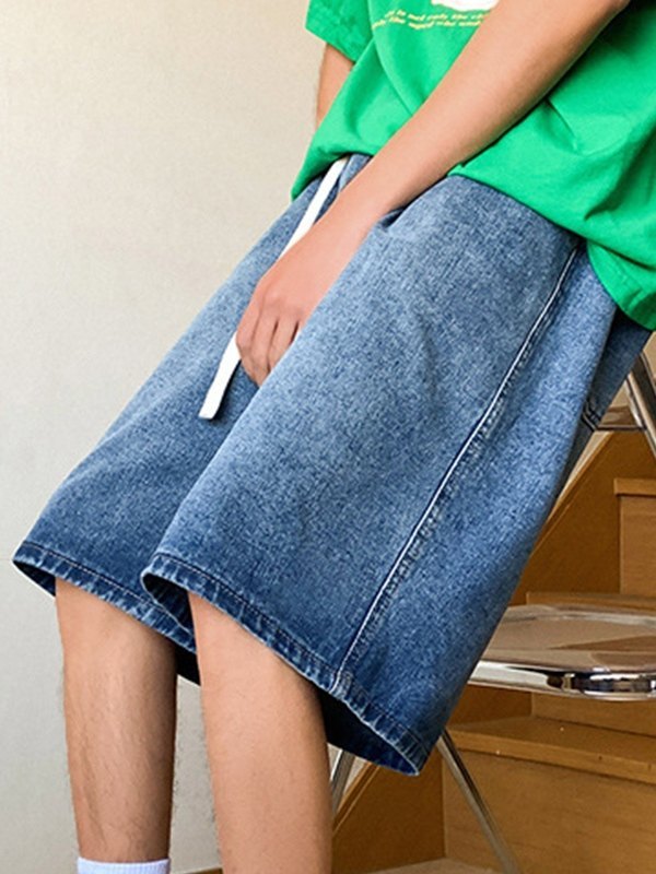 Men's Basic Wash Loose Fit Denim Shorts-4