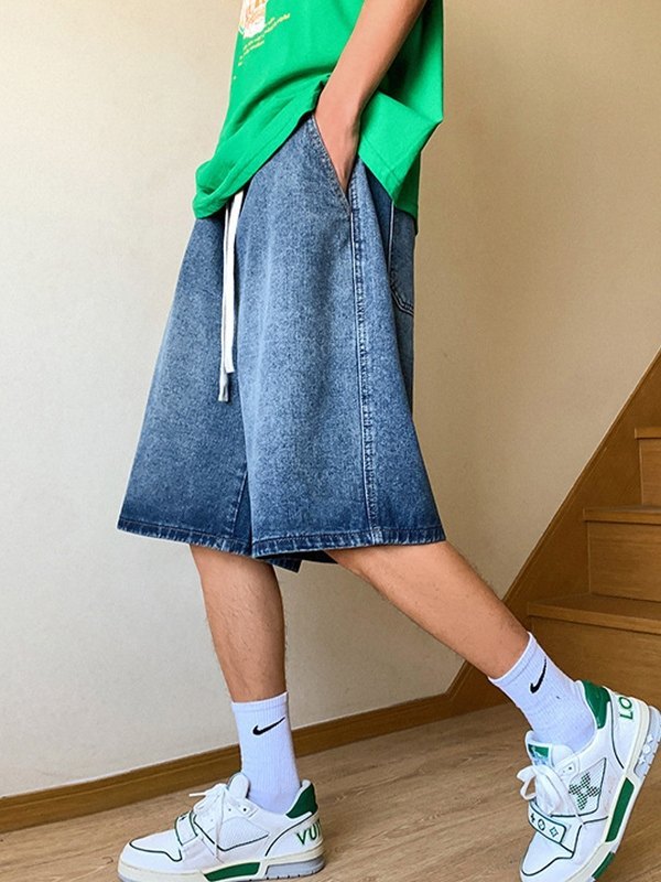 Men's Basic Wash Loose Fit Denim Shorts-3
