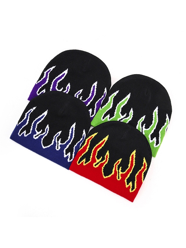 Flame Print Beanie Hat-1